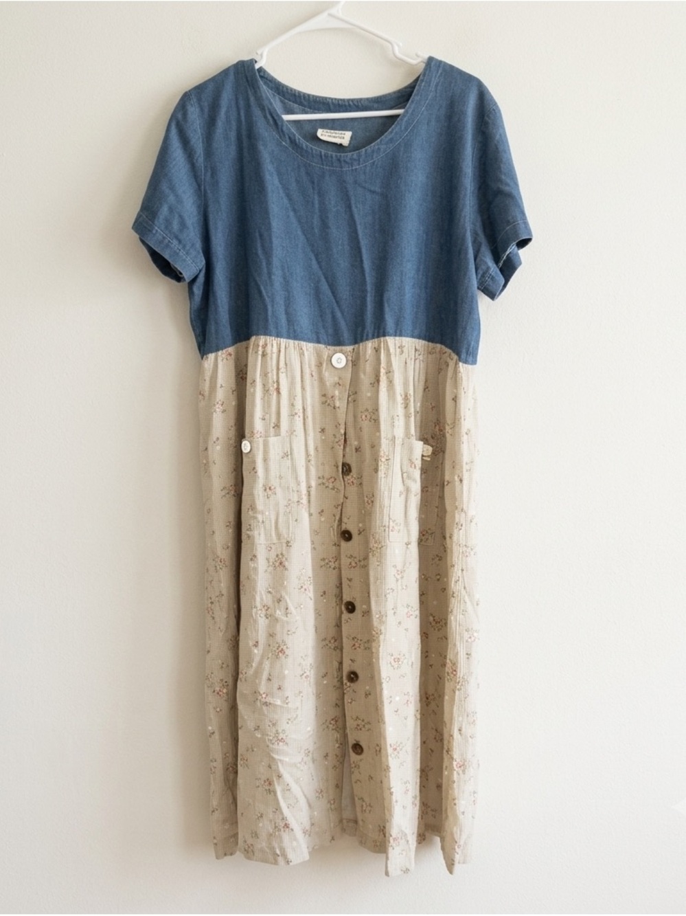 🌼 Vintage 90’s Babydoll Dress 🌼 Denim / Floral cottage prairie boho L XL Button